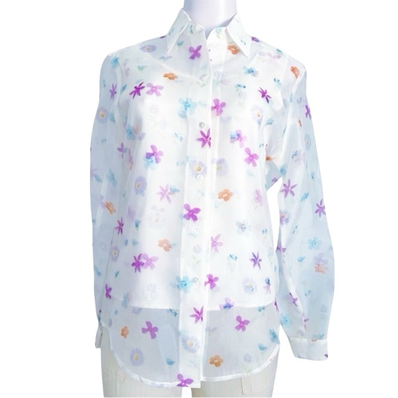 Vintage Artsy 90s Y2K Butterfly Print 100% Silk 2 piece Silk Blouse Set SZ 4 - Picture 12 of 13